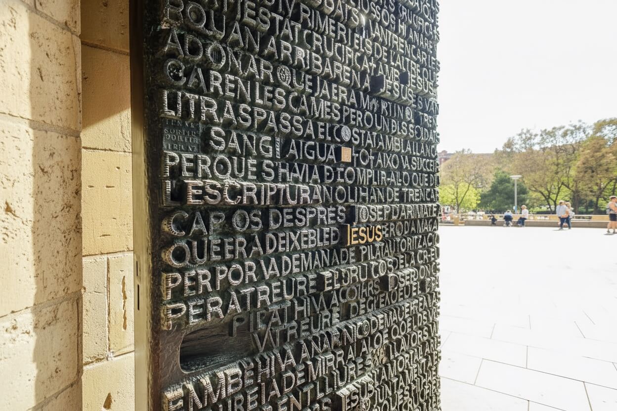 Détail sculpté de la façade de la Passion